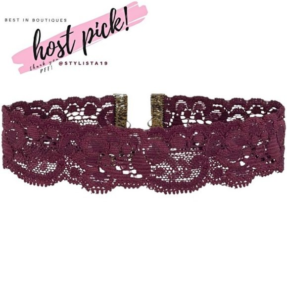 boutique Jewelry - NEW Maroon & Gold Thin Floral Lace Choker Necklace